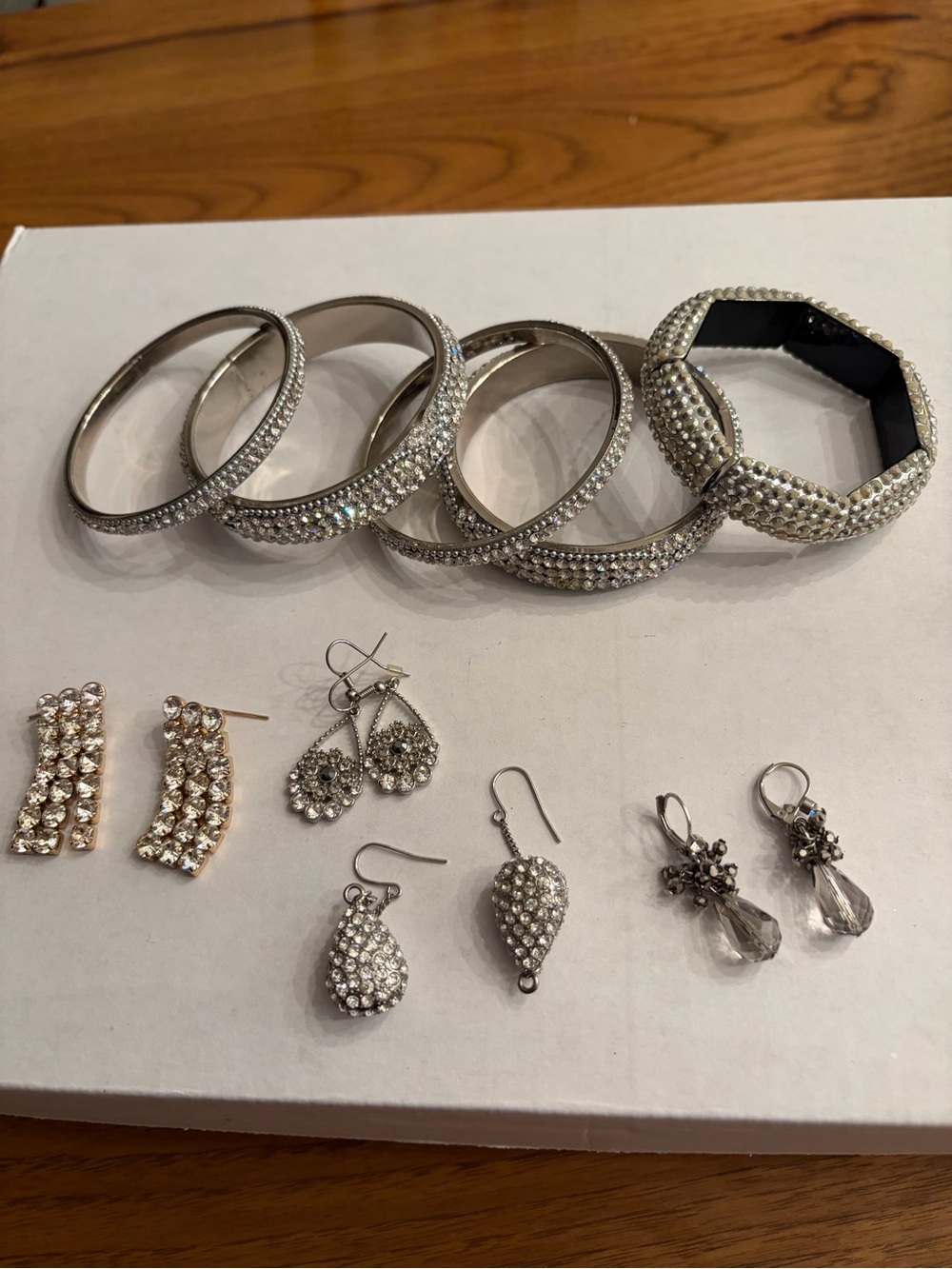 Silver Crystal Bangle and Earring Set - Sparkling Silver Jewelry